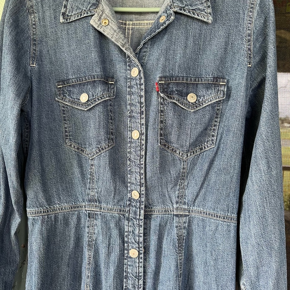 Levi size small long sleeve button down denim mini dress